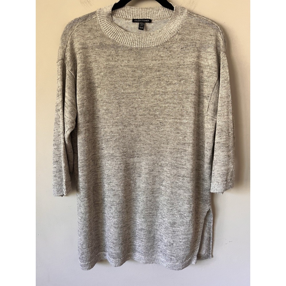 Eileen Fisher 100% Organic Linen Knit 3/4 Sleeve Tunic Top Size XXS/XS Relaxed